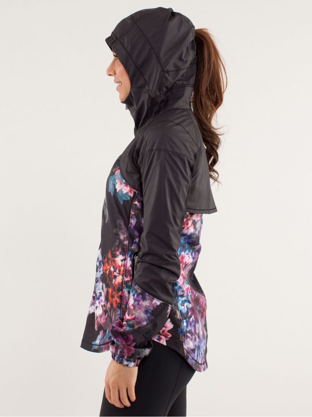 RARE Lululemon Asymmetrical Zip Floral Print Hooded Running Jacket
